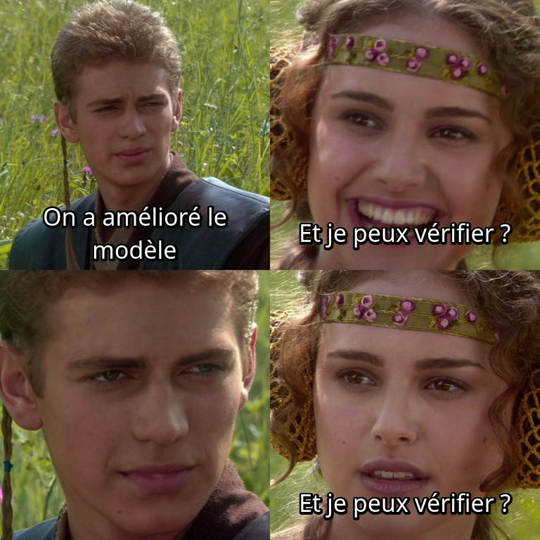 Meme Anakin et Padmé: « On a amélioré le modèle » « Et je peux vérifier ? », silence, « Et je peux vérifier ? »