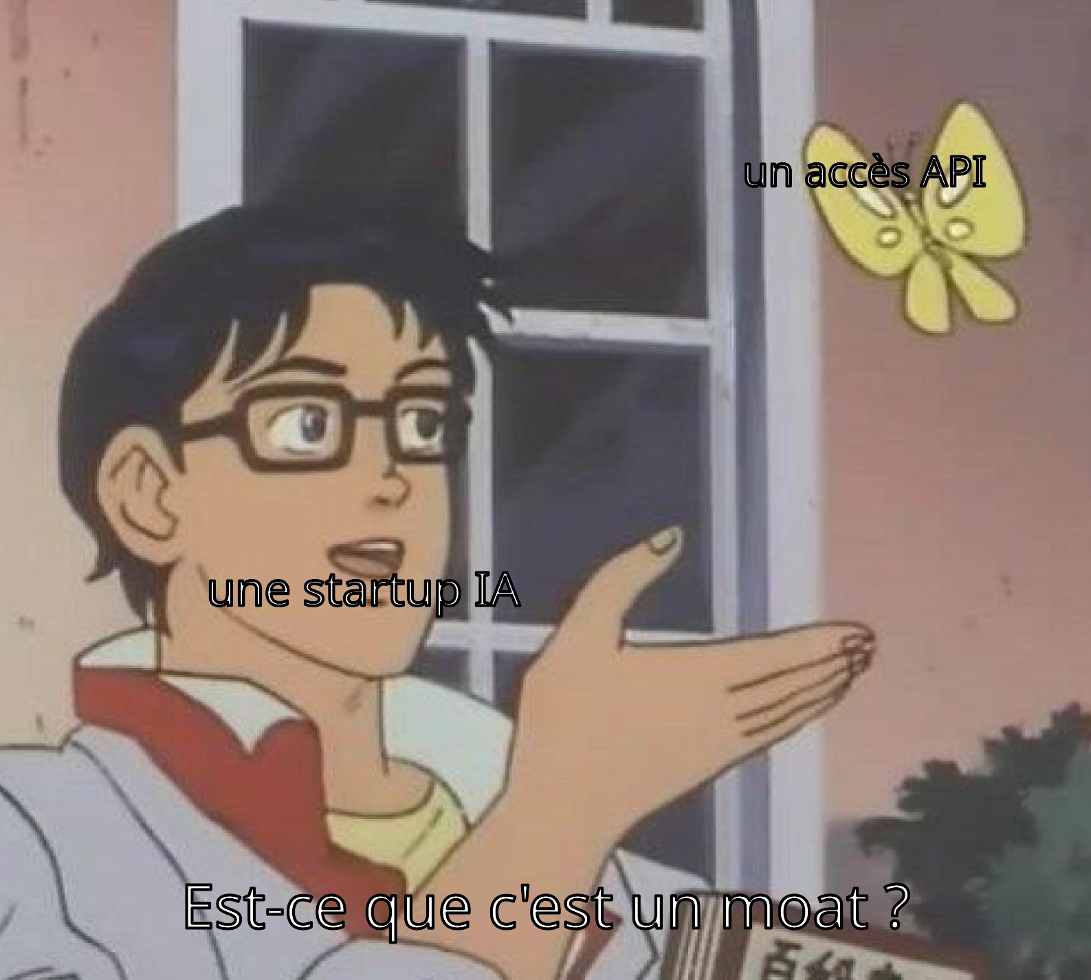 Meme « Is this a pigeon? »: une startup IA désigne un accès API en demandant si c'est un moat