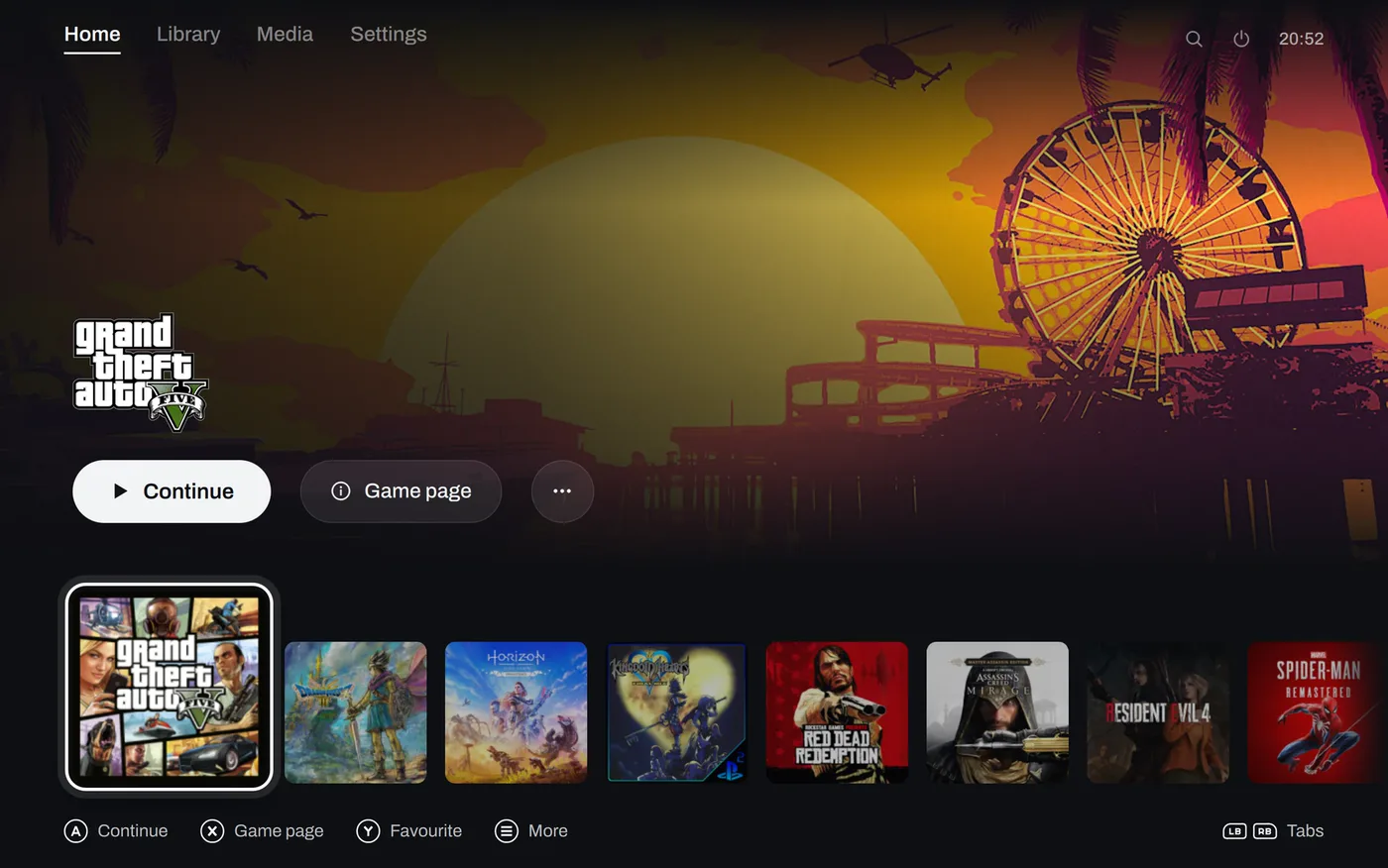 The home screen at a Steam Deck's 1280x800 screen size